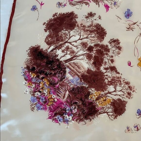 Vtg landscape design silk satin scarf brown border - Picture 8 of 9